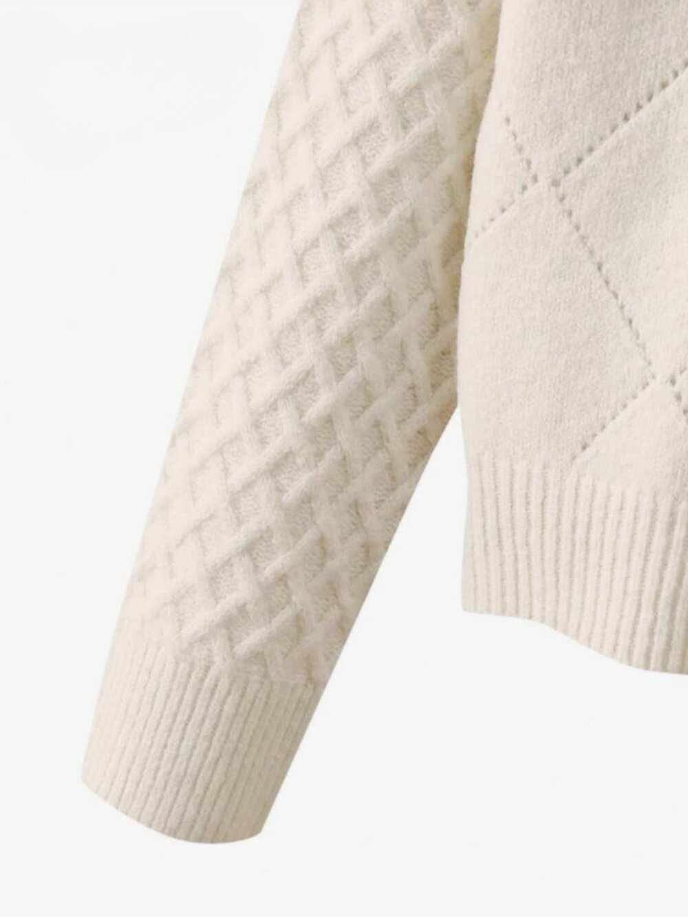 Women's White Wool Cable Knit Cardigan Gold Button Hollow Out Sweater Top - Picture 5 of 8